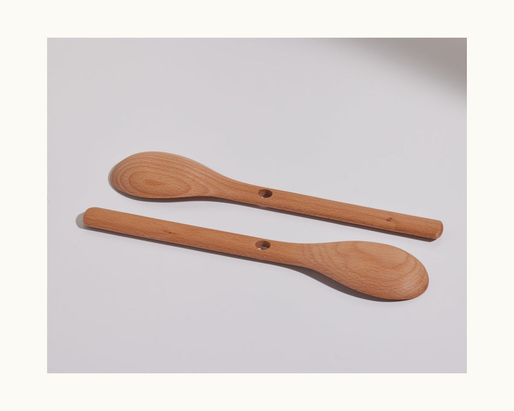 Cuillères de cuisson en hêtre naturel - Lot de 2