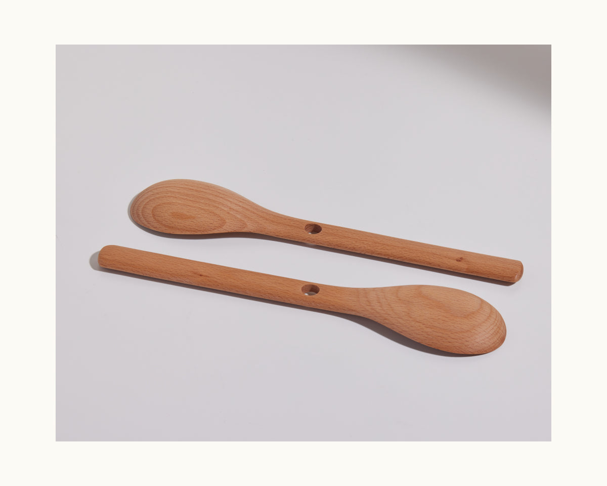 Cuillères de cuisson en hêtre naturel - Lot de 2