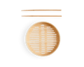Panier vapeur en bambou avec baguettes et feuilles de cuisson