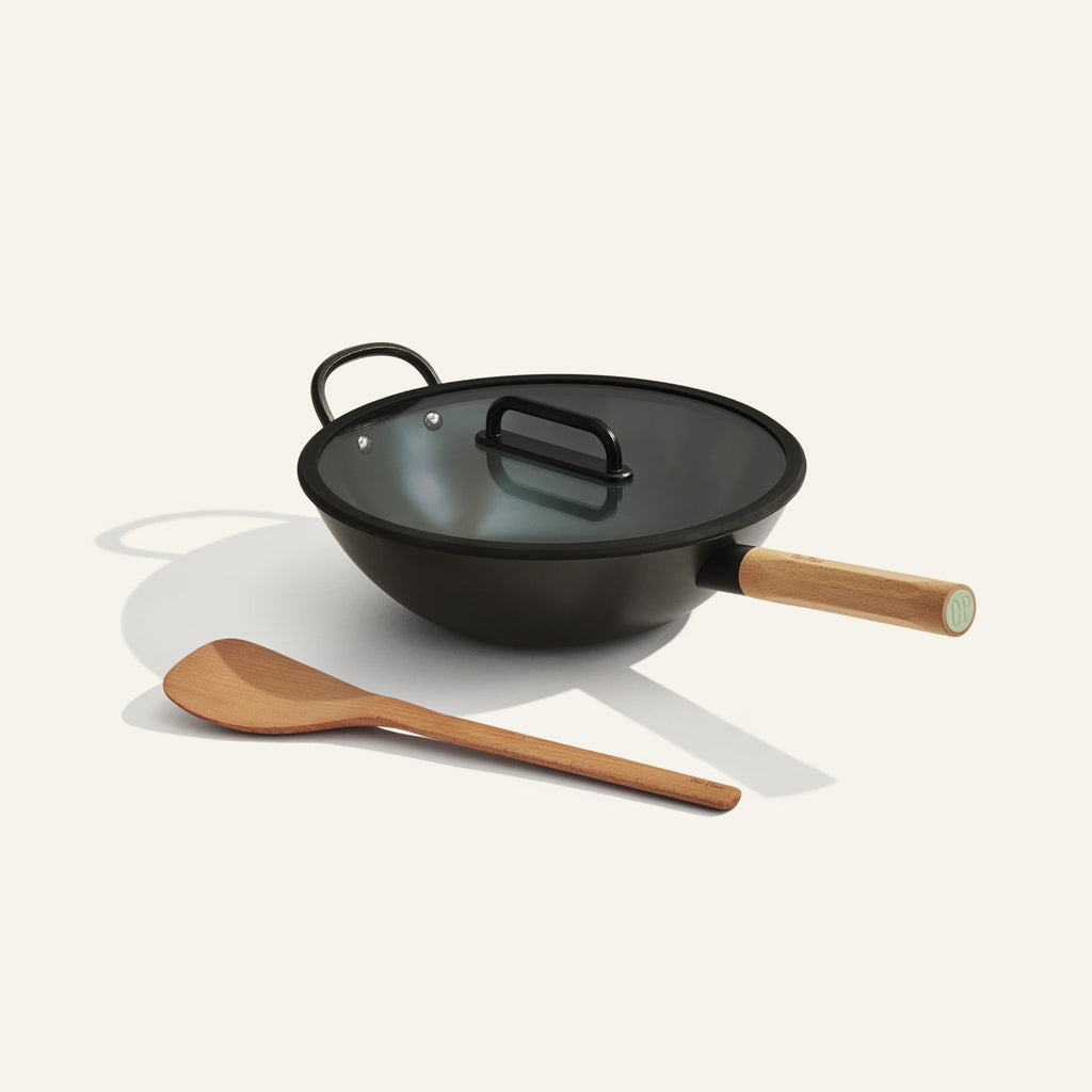 Wok en acier au carbone à fond plat super-nitruré 33 cm
