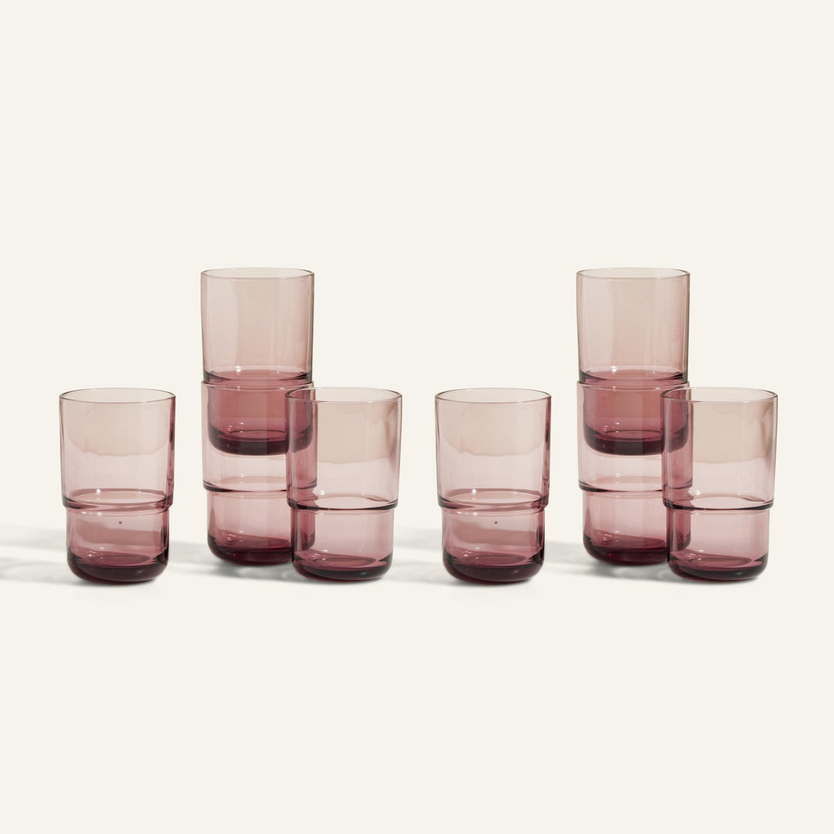 Lot de 4 gobelets hauts empilables faits à la main en verre